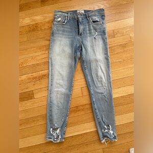AGOLDE mid rise skinny jeans. Light denim with distressed detailing